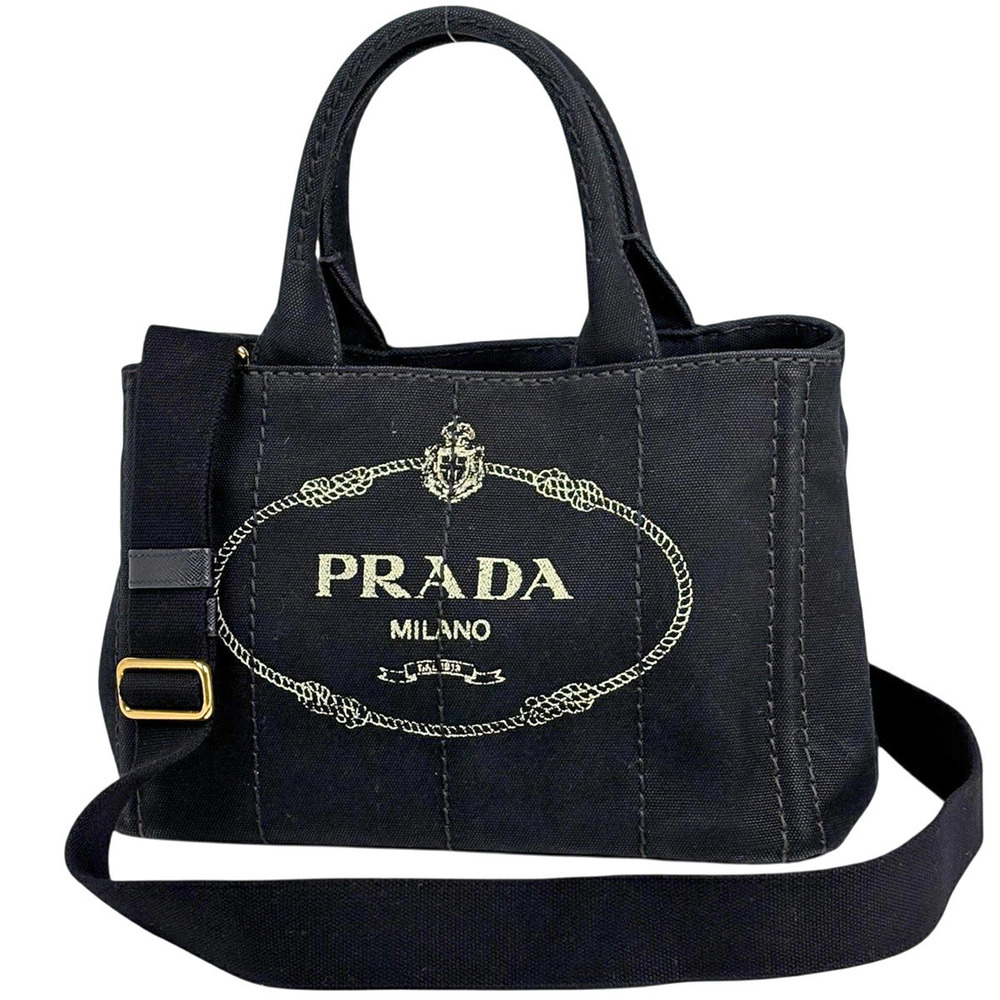 Prada Canapa Tote Bag Canvas Black